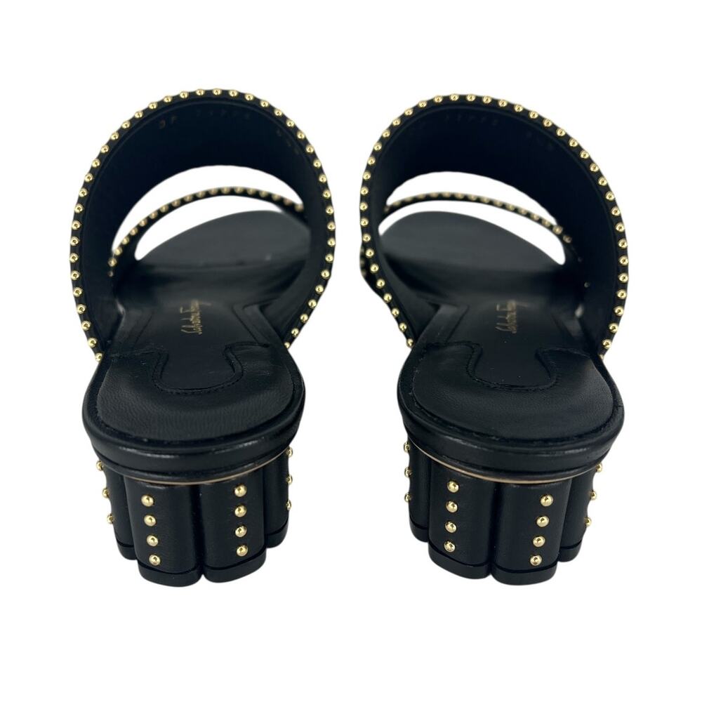 Salvatore Ferragamo Black Belluno Studs Slide Two-Strap Mule - Picture 9 of 14